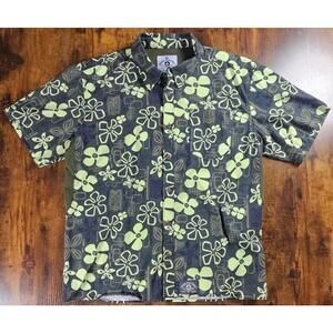 Zero Foxtrot Hawaiian Shirt Mens XLarge Green Grenades Tiki Floral Vented Casual